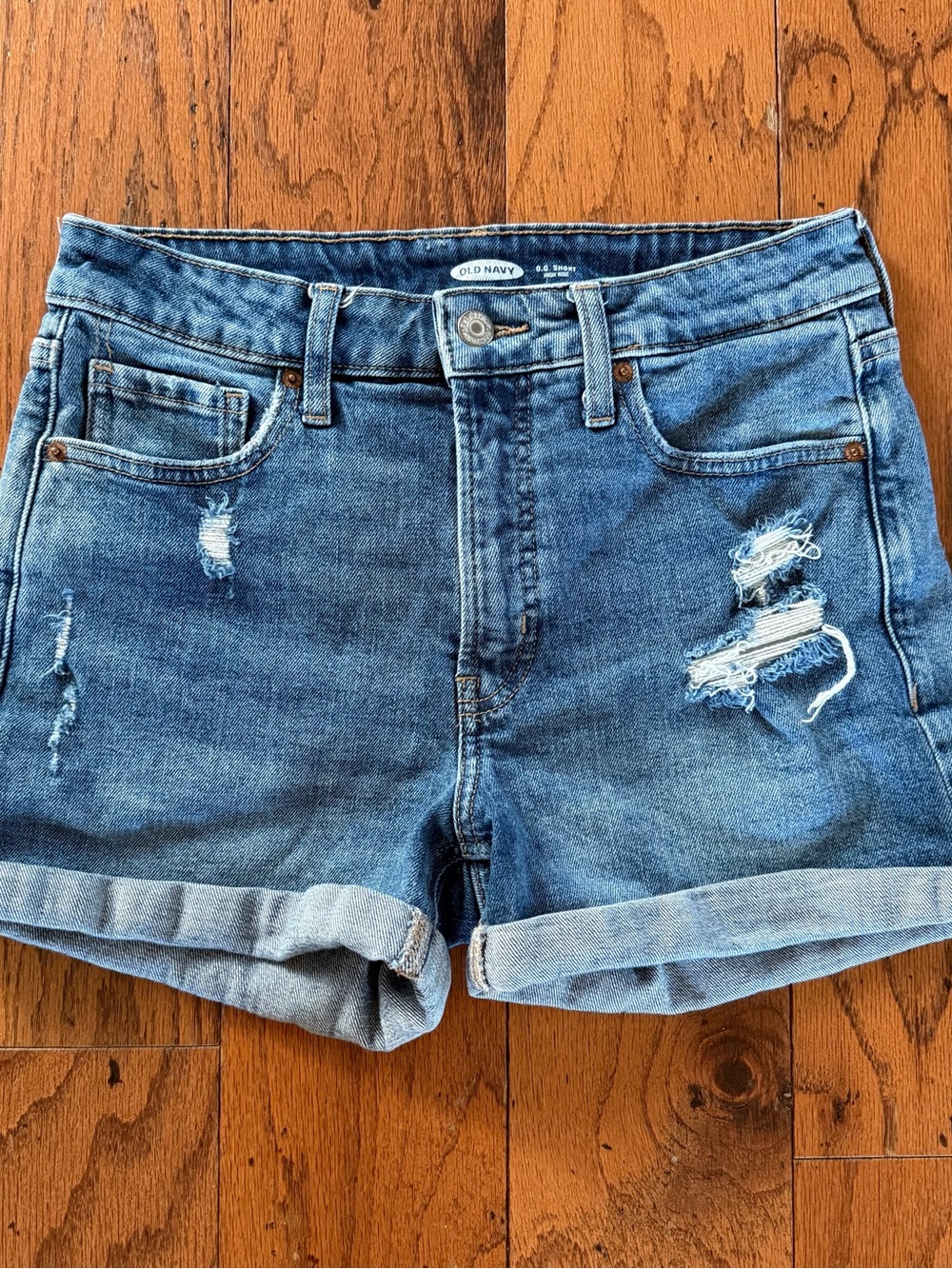 Old Navy Blue Rolled Cuff Distressed Denim Shorts